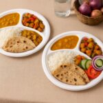 Freshee 10 Inch 3-Compartment Round Compostable Bagasse Plate (10 Pc) - Neckline Detail by Nari Haat, Indian ethnic w...