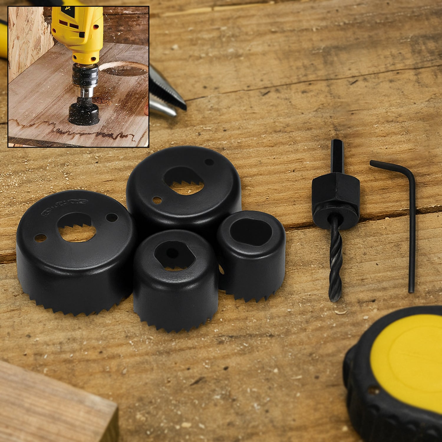 0433_holesaws6pc.jpg Hole Saw Set Drill Bit set 32mm ,38mm ,44mm ,54mm (6 pcs) - Front View by Nari Haat, Indian ethnic wear, women clothi...