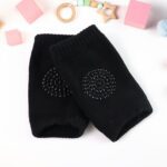 Black Toddler Wool Knit Leg Warmer (Knee Guard) - Closeup Embroidery by Nari Haat, Indian ethnic wear, women clothing...