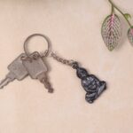 Premium Spiritual Hanuman Ji Sitting Pose Metal Keychain (1 Pc) - Closeup Embroidery by Nari Haat, Indian ethnic wear...