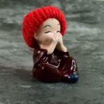 Decorative Resin Monk Buddha Showpiece Set of 4 with Traditional Straw Hats - Neckline Detail by Nari Haat, Indian et...