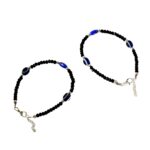 Adjustable Black Bead Evil Eye Protection Bracelet Set (2 Pc) - Sleeve Design by Nari Haat, Indian ethnic wear, women...