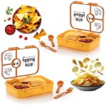 Bite Buddy 4-Compartment Leak-Resistant Plastic Lunch Box with Spoon & Fork - Closeup Embroidery by Nari Haat, Indian...