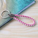 Leather Style Keychain with Metal Ring - (1 Pc) - Fabric Detail by Nari Haat, Indian ethnic wear, women clothing, des...