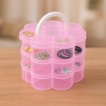 3-Layer Transparent Plastic Flower-Shaped Storage Box with 9 Grids - Front View by Nari Haat, Indian ethnic wear, wom...