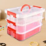 3-Layer Multi-Purpose Transparent Plastic Storage Carry Box with Handle - Closeup Embroidery by Nari Haat, Indian eth...