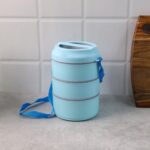 3 Layer Insulated Lunch Box Set with Handle & Strap - (Set) - Closeup Embroidery by Nari Haat, Indian ethnic wear, wo...