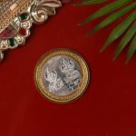 Premium Gold & Silver Dual-Tone Religious Coin with Lakshmi Ganesh Design - Back View by Nari Haat, Indian ethnic wea...