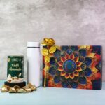 Effete Kulfi Almonds Gift Hamper, Golden Rose With Bottle (3 Pc Set), Mix Color - Closeup Embroidery by Nari Haat, In...