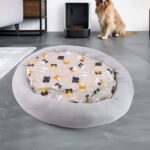 Round Soft Plush Cat Bed with Cartoon Cat Print Cushion  1 Pc - Back View by Nari Haat, Indian ethnic wear, women clo...