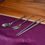 Stainless Steel Cutlery Spoon, Fork & Pair of Chopstick Set - Back View by Nari Haat, Indian ethnic wear, women cloth...