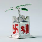 Tulsi Plant Miniature Idol with Mandir Kalash Base - (1 Pc) - Closeup Embroidery by Nari Haat, Indian ethnic wear, wo...