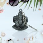 Lord Ganesha Sitting Design Silver Keychain (1 Pc) - Neckline Detail by Nari Haat, Indian ethnic wear, women clothing...