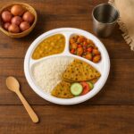 Freshee 10 Inch 3-Compartment Round Compostable Bagasse Plate (10 Pc) - Closeup Embroidery by Nari Haat, Indian ethni...