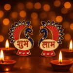 Decorative Peacock Design Shubh Labh Wall Hanging (2 Pc) - Closeup Embroidery by Nari Haat, Indian ethnic wear, women...