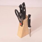 Kitchen Knife Set with Wooden Block and Scissors, Chhari (5 pcs, Black) - Full Detail by Nari Haat, Indian ethnic wea...