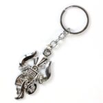 Trishul Damru Shiv Symbol Silver Keychain (1 Pc) - Sleeve Design by Nari Haat, Indian ethnic wear, women clothing, de...