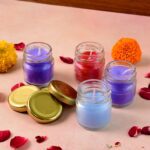 Wax Candle Set in Glass Jars with Gold Lids (4 Pc) - Closeup Embroidery by Nari Haat, Indian ethnic wear, women cloth...