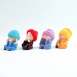 Decorative Resin Monk Buddha Showpiece Set of 4 with Traditional Straw Hats - Sleeve Design by Nari Haat, Indian ethn...