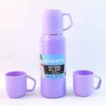 Purple Vacuum Flask Set – Stainless Steel Thermos with 3 Cups, Approx 500ml - Sleeve Design by Nari Haat, Indian et...