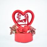 Romantic Heart-Shaped Love Couple Decorative Showpiece with Rose Base (1 Pc) - Sleeve Design by Nari Haat, Indian eth...