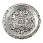 Traditional Silver Finish Plastic Pooja Thali (1 Pc) - Sleeve Design by Nari Haat, Indian ethnic wear, women clothing...
