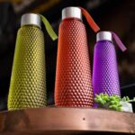 Plastic Fridge Water Bottle Set With Steel Finish Cap (3 Pieces 1 litre) - Neckline Detail by Nari Haat, Indian ethni...