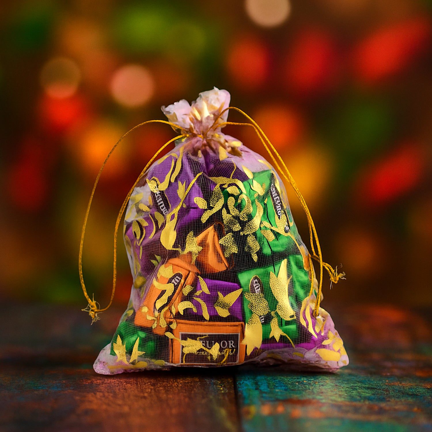 05_d201ce17-f778-4f5b-9def-c4e5b73561b0.jpg Decorative Gift Potli with 10 Premium Chocolates – Reusable Festive Return Gift Hamper - Front View by Nari Haat, I...