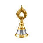 Brass and Steel Temple Ghanti (Pooja Bell) – Decorative Spiritual Accessory - Sleeve Design by Nari Haat, Indian et...
