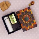 Effete Kesar Pista Almonds Gift Hamper, Golden With Bottle (2 Pc Set), Mix Color - Back View by Nari Haat, Indian eth...