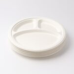 Freshee 10 Inch 3-Compartment Round Compostable Bagasse Plate (10 Pc) - Sleeve Design by Nari Haat, Indian ethnic wea...