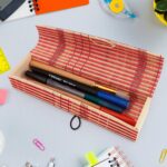 Multi-Purpose Handcrafted Bamboo Mat Style Pen Pencil & Makeup Box (1 Pc) - Front View by Nari Haat, Indian ethnic we...
