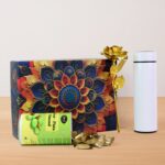 Effete Kesar Pista Almonds Gift Hamper, Golden Rose With Bottle (3 Pc Set) - Back View by Nari Haat, Indian ethnic we...