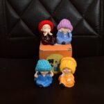 Decorative Resin Monk Buddha Showpiece Set of 4 with Traditional Straw Hats - Fabric Detail by Nari Haat, Indian ethn...