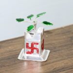 Tulsi Plant Miniature Idol with Mandir Kalash Base - (1 Pc) - Fabric Detail by Nari Haat, Indian ethnic wear, women c...