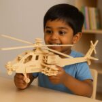 3D Wooden Helicopter Puzzle DIY Model Kit (1 Set) - Front View by Nari Haat, Indian ethnic wear, women clothing, desi...
