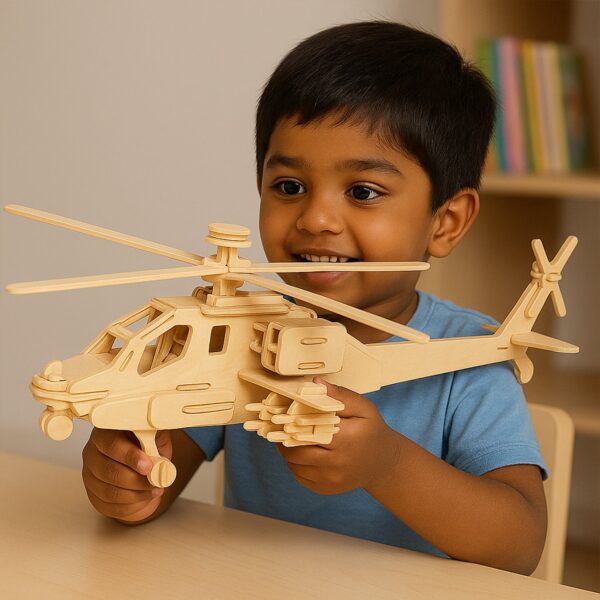 3D Wooden Helicopter Puzzle DIY Model Kit (1 Set) - Front View by Nari Haat, Indian ethnic wear, women clothing, desi...