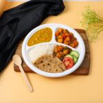 Freshee 10 Inch 3-Compartment Round Compostable Bagasse Plate (10 Pc) - Back View by Nari Haat, Indian ethnic wear, w...