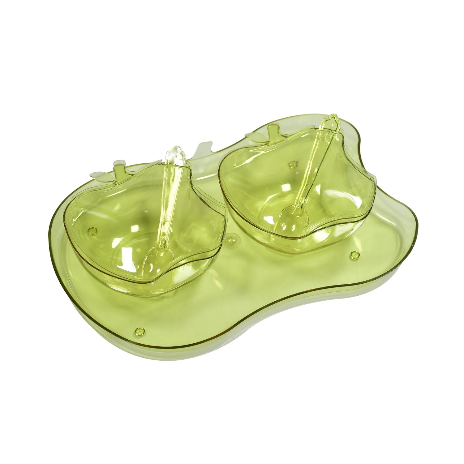 07_91c0e084-4e7e-4615-ad82-928f355f7fcb.jpg Apple Shape 2Pc Serving Set of Bowl with Spoon & Tray Dinnerware Serving Snacks & Pickle - Image 1