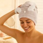 Cute Animal Ear Hooded Hair Drying Towel Wrap (1 Pc) - Closeup Embroidery by Nari Haat, Indian ethnic wear, women clo...