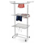 3-Tier Foldable Stainless Steel Cloth Drying Stand with Wheels - Sleeve Design by Nari Haat, Indian ethnic wear, wome...