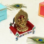 Bal Gopal Sihasan Throne - Large Decorative Stand for Home Temple Deity Display - Closeup Embroidery by Nari Haat, In...