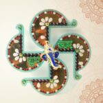 Golden Swastik Shubh Labh Wall Hanging with Ganesh Idol (1 Pc) - Neckline Detail by Nari Haat, Indian ethnic wear, wo...