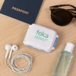 Portable Blue Dual-Sided Pill Organizer Box (1 Pc) - Fabric Detail by Nari Haat, Indian ethnic wear, women clothing, ...