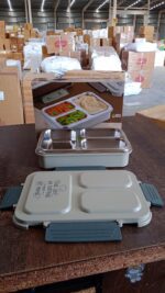 3-Compartment Stainless Steel Lunch Box (1 Pc) - Full Detail by Nari Haat, Indian ethnic wear, women clothing, design...