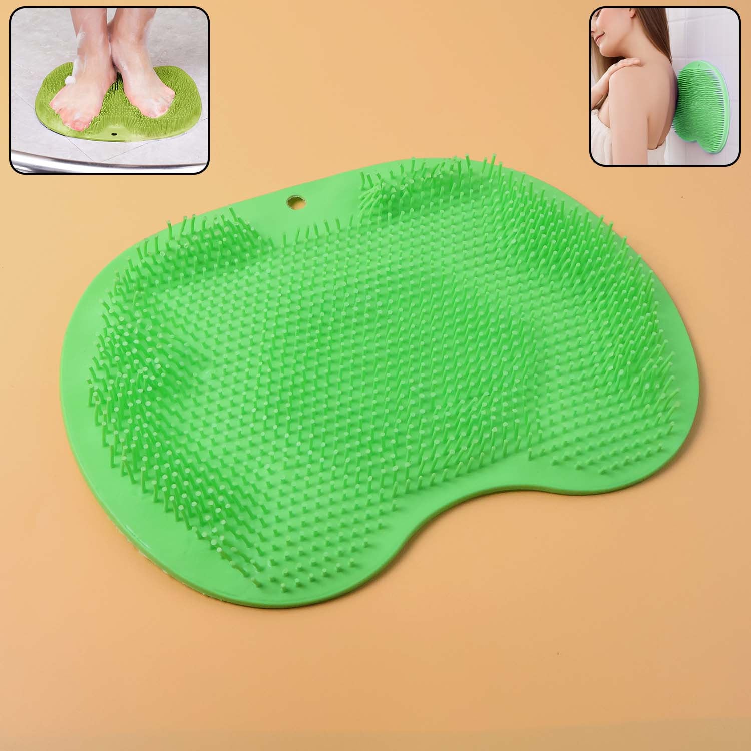 0da5fe73-4cd8-431b-8dce-a14ab64a6bda.jpg Green Silicone Bath Massage Cushion – Suction Cup Exfoliating Foot Scrubber & Mat - Front View by Nari Haat, Indian...