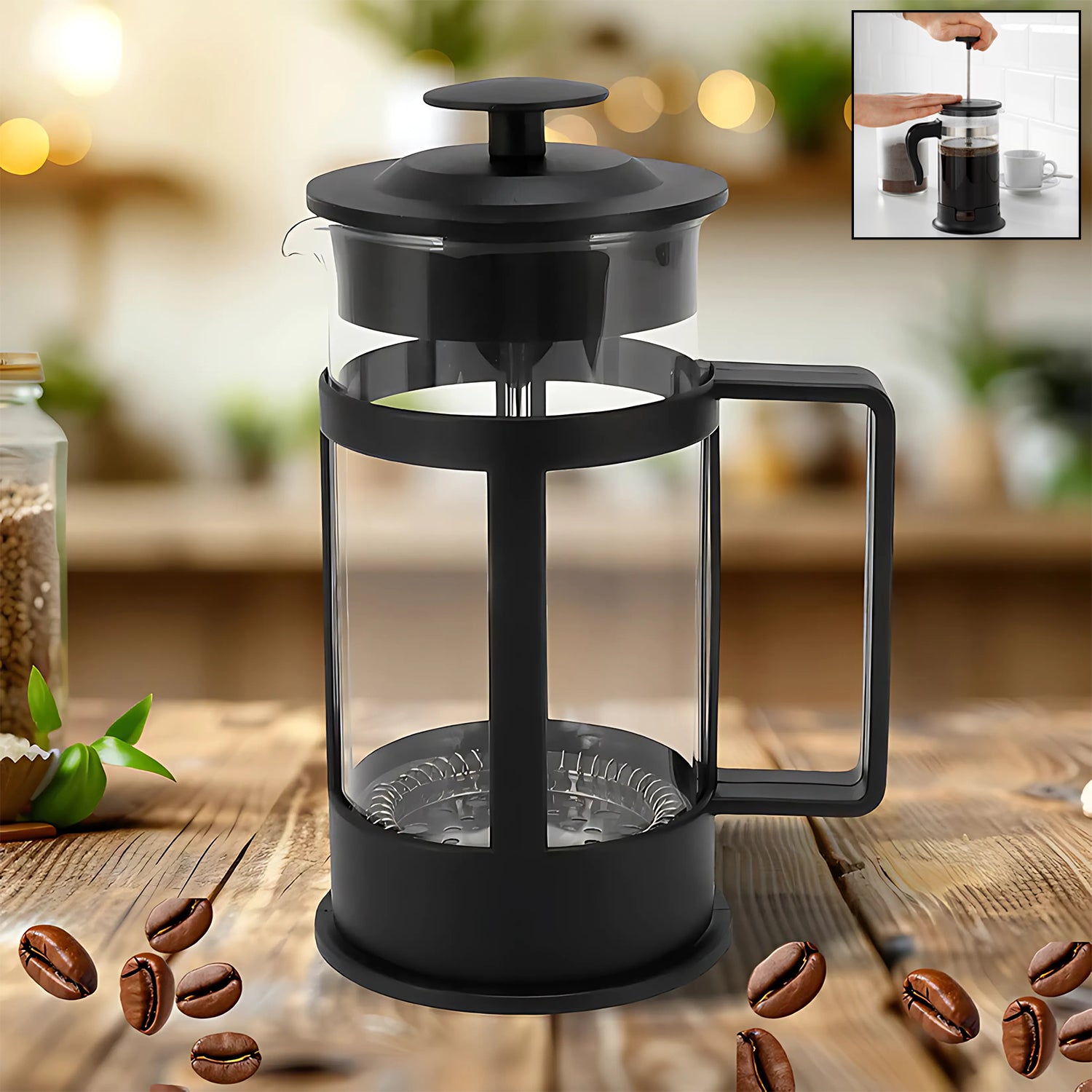 10015_coffee_n_tea_maker_1pc.jpg Coffee and Tea maker, Coffee Maker Glass Coffee Press Glass Teapot (Approx 350ml) - Front View by Nari Haat, Indian e...