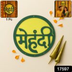 Mehndi Ceremony Wall Hanging / Backdrop Sign Name Plate (1 Pc) - With Dupatta by Nari Haat, Indian ethnic wear, women...