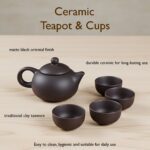 Premium Black Clay / Ceramic Tea Set with Teapot & 4 Cups - Back View by Nari Haat, Indian ethnic wear, women clothin...