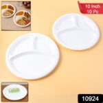 Freshee 10 Inch 3-Compartment Round Compostable Bagasse Plate (10 Pc) - With Dupatta by Nari Haat, Indian ethnic wear...